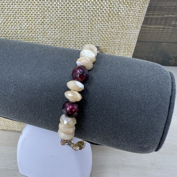 Carved Mother Of Pearl Leaf Pendants Beaded Necklace Bracelet Set Gold Filled - Picture 4 of 8